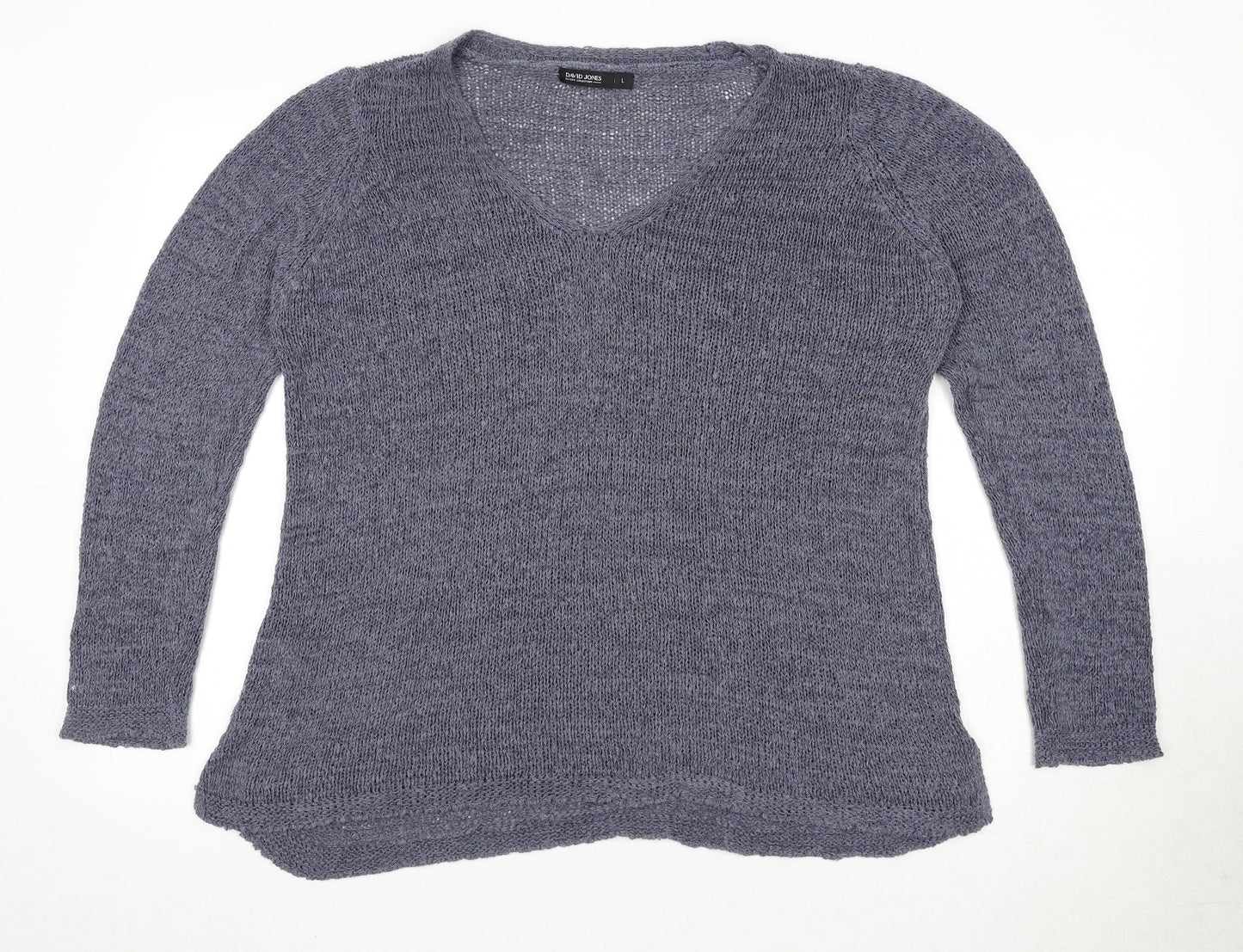 David Jones Womens Blue V-Neck Acrylic Pullover Jumper Size L