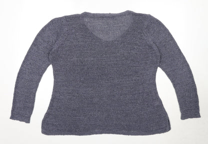 David Jones Womens Blue V-Neck Acrylic Pullover Jumper Size L