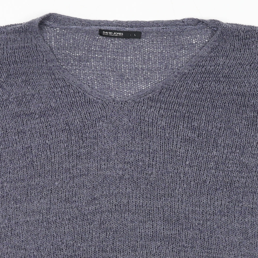 David Jones Womens Blue V-Neck Acrylic Pullover Jumper Size L