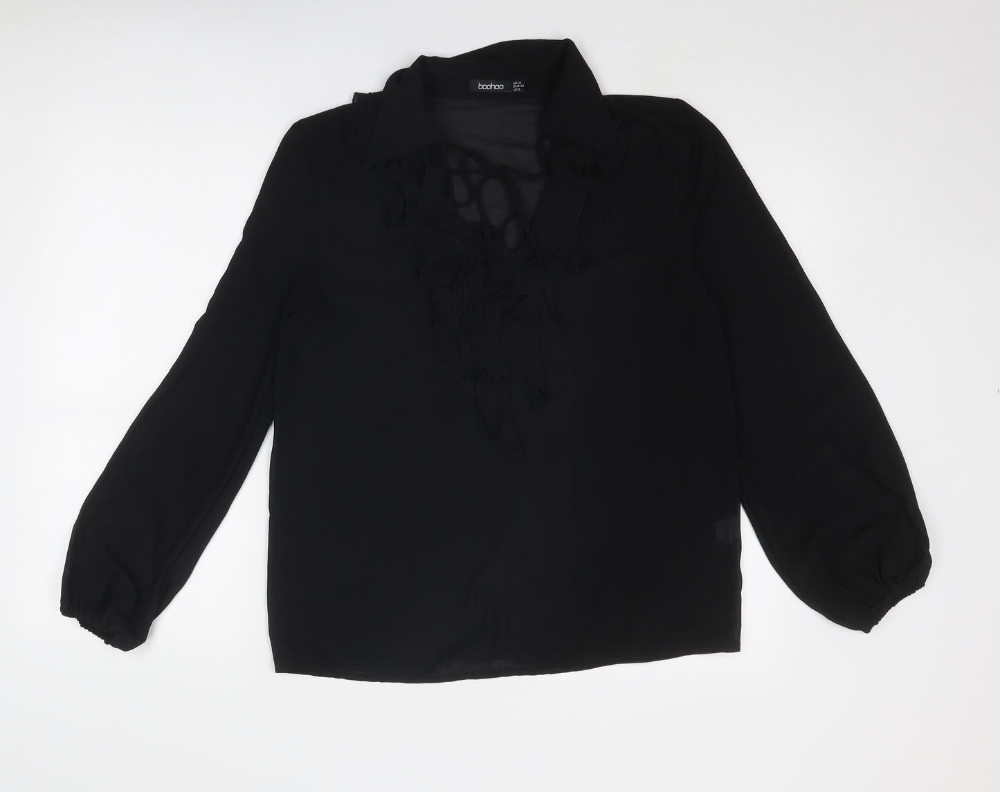 Boohoo Womens Black Polyester Basic Blouse Size 12 V-Neck