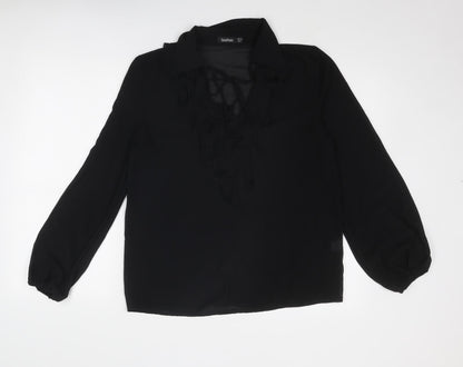 Boohoo Womens Black Polyester Basic Blouse Size 12 V-Neck