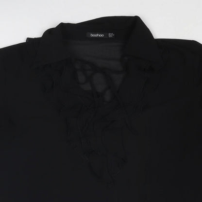 Boohoo Womens Black Polyester Basic Blouse Size 12 V-Neck