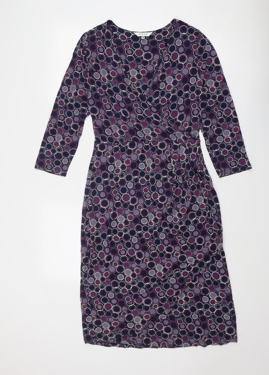 EAST Womens Purple Geometric Viscose A-Line Size 12 V-Neck Pullover