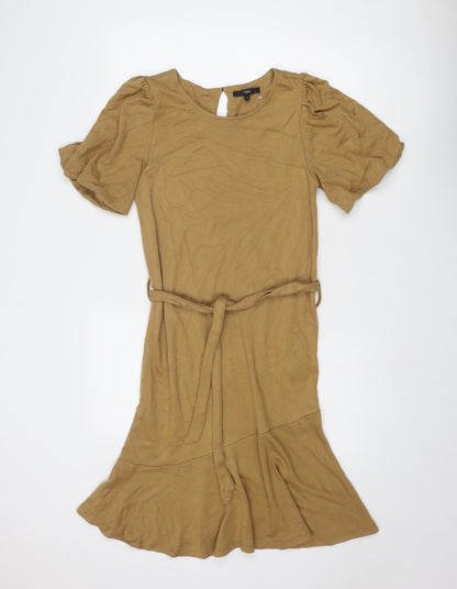 NEXT Womens Brown Viscose Skater Dress Size 12 Round Neck Button