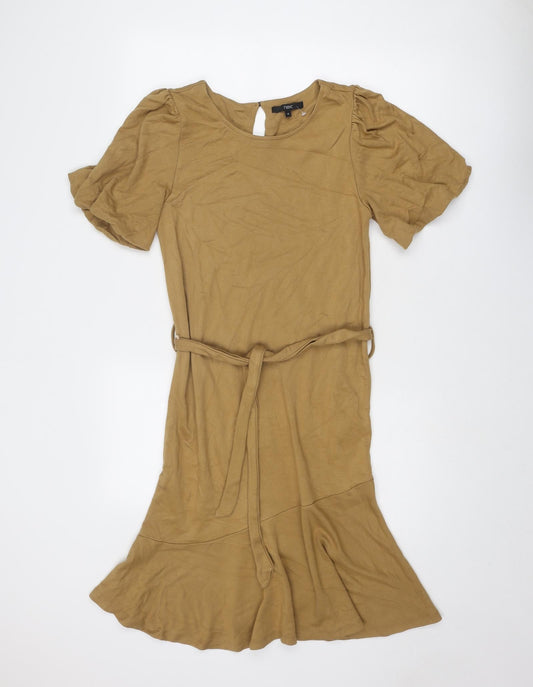 NEXT Womens Brown Viscose Skater Dress Size 12 Round Neck Button