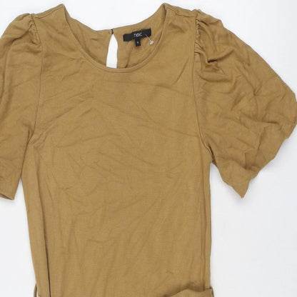 NEXT Womens Brown Viscose Skater Dress Size 12 Round Neck Button