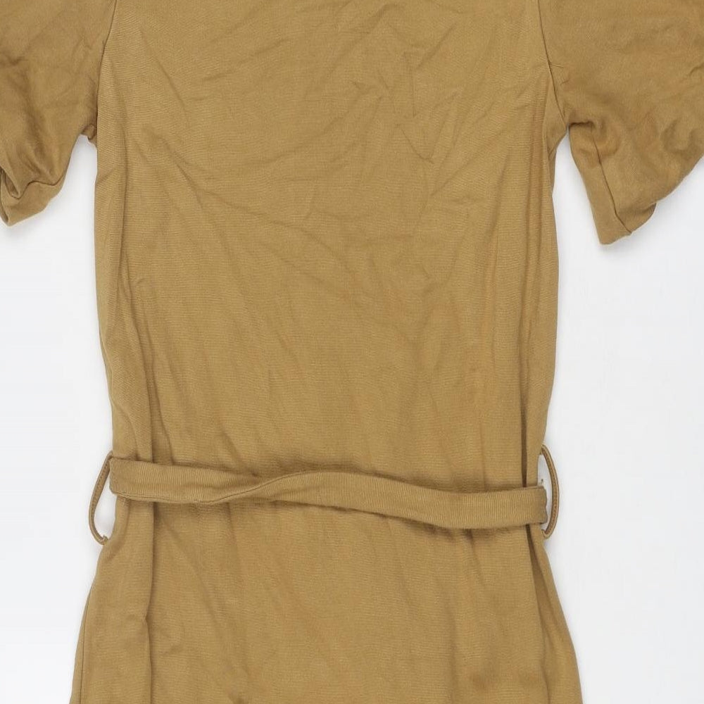 NEXT Womens Brown Viscose Skater Dress Size 12 Round Neck Button