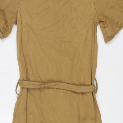 NEXT Womens Brown Viscose Skater Dress Size 12 Round Neck Button