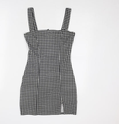 Divided by H&M Womens Black Gingham Polyester Pinafore/Dungaree Dress Size S Square Neck Pullover