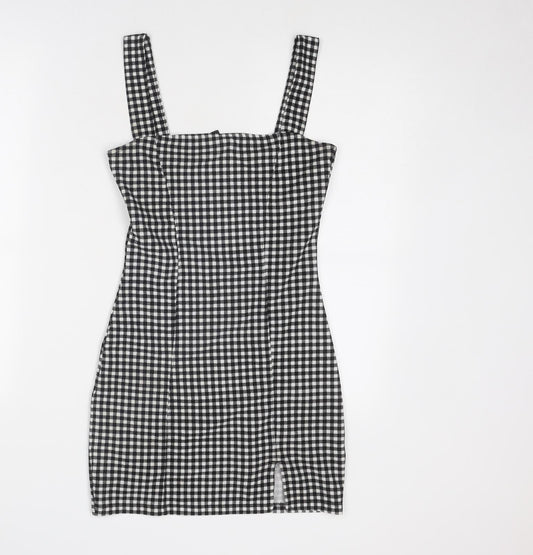 Divided by H&M Womens Black Gingham Polyester Pinafore/Dungaree Dress Size S Square Neck Pullover