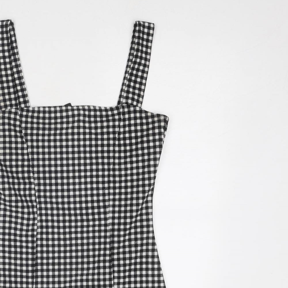 Divided by H&M Womens Black Gingham Polyester Pinafore/Dungaree Dress Size S Square Neck Pullover