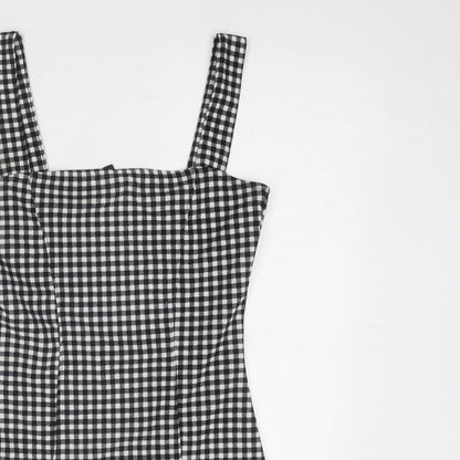 Divided by H&M Womens Black Gingham Polyester Pinafore/Dungaree Dress Size S Square Neck Pullover