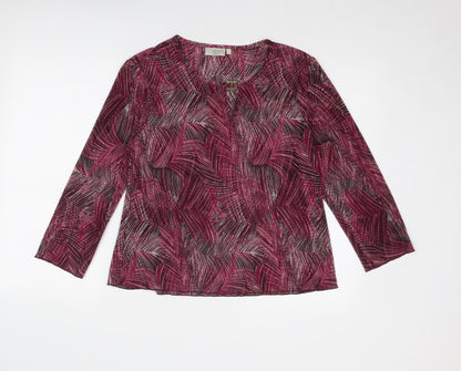 CC Womens Red Geometric Polyester Basic Blouse Size L Boat Neck