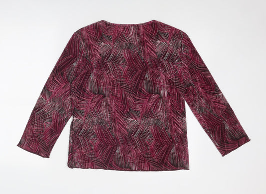 CC Womens Red Geometric Polyester Basic Blouse Size L Boat Neck