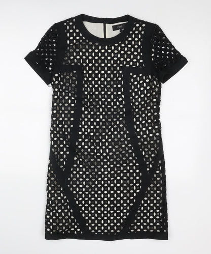 NEXT Womens Black Geometric Cotton A-Line Size 10 Round Neck Zip