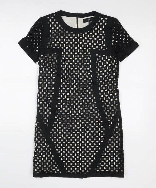 NEXT Womens Black Geometric Cotton A-Line Size 10 Round Neck Zip