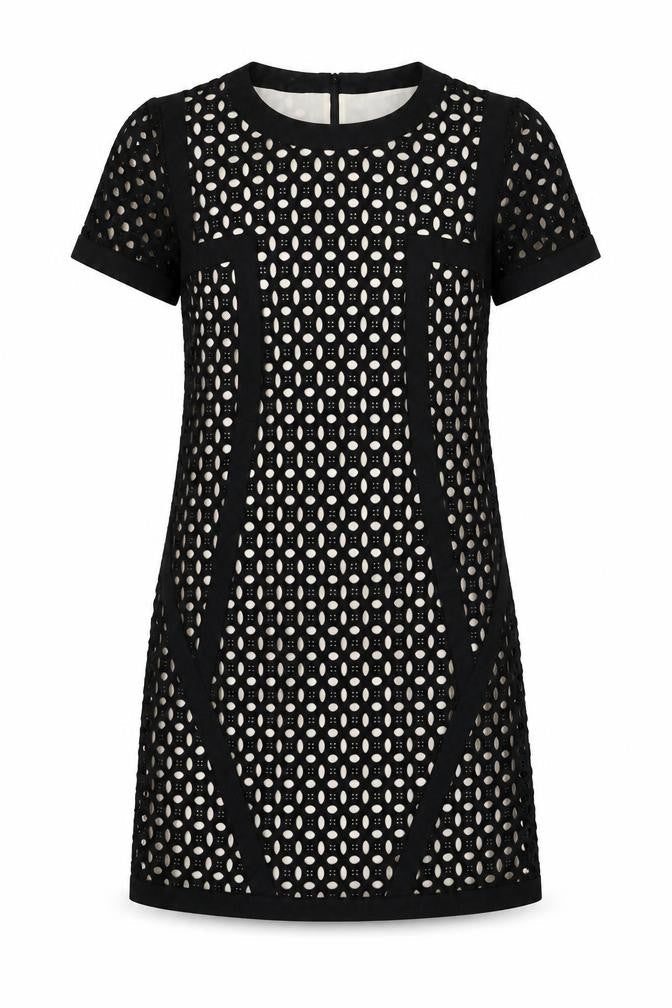 NEXT Womens Black Geometric Cotton A-Line Size 10 Round Neck Zip