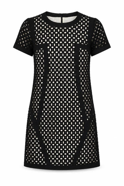 NEXT Womens Black Geometric Cotton A-Line Size 10 Round Neck Zip