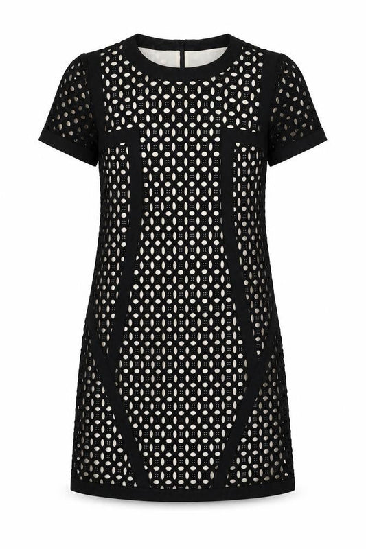 NEXT Womens Black Geometric Cotton A-Line Size 10 Round Neck Zip