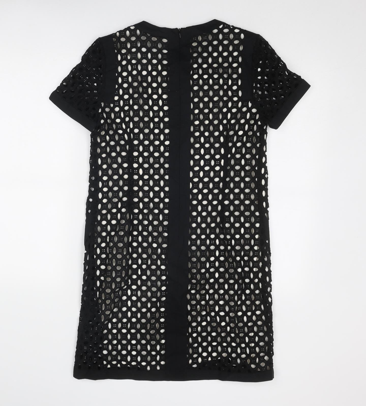 NEXT Womens Black Geometric Cotton A-Line Size 10 Round Neck Zip