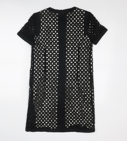 NEXT Womens Black Geometric Cotton A-Line Size 10 Round Neck Zip