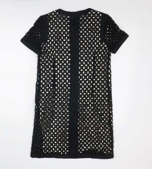 NEXT Womens Black Geometric Cotton A-Line Size 10 Round Neck Zip