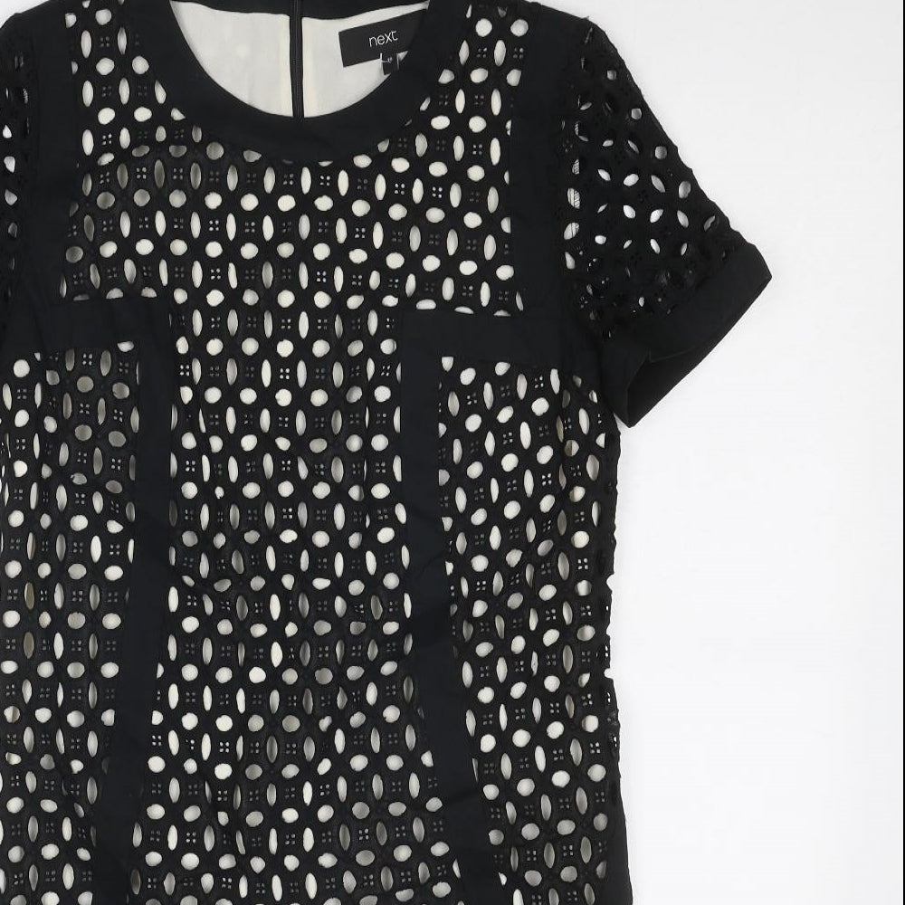 NEXT Womens Black Geometric Cotton A-Line Size 10 Round Neck Zip