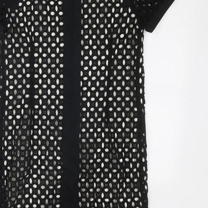 NEXT Womens Black Geometric Cotton A-Line Size 10 Round Neck Zip