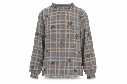 Franesa Womens Grey Check Polyester Basic Blouse Size M High Neck