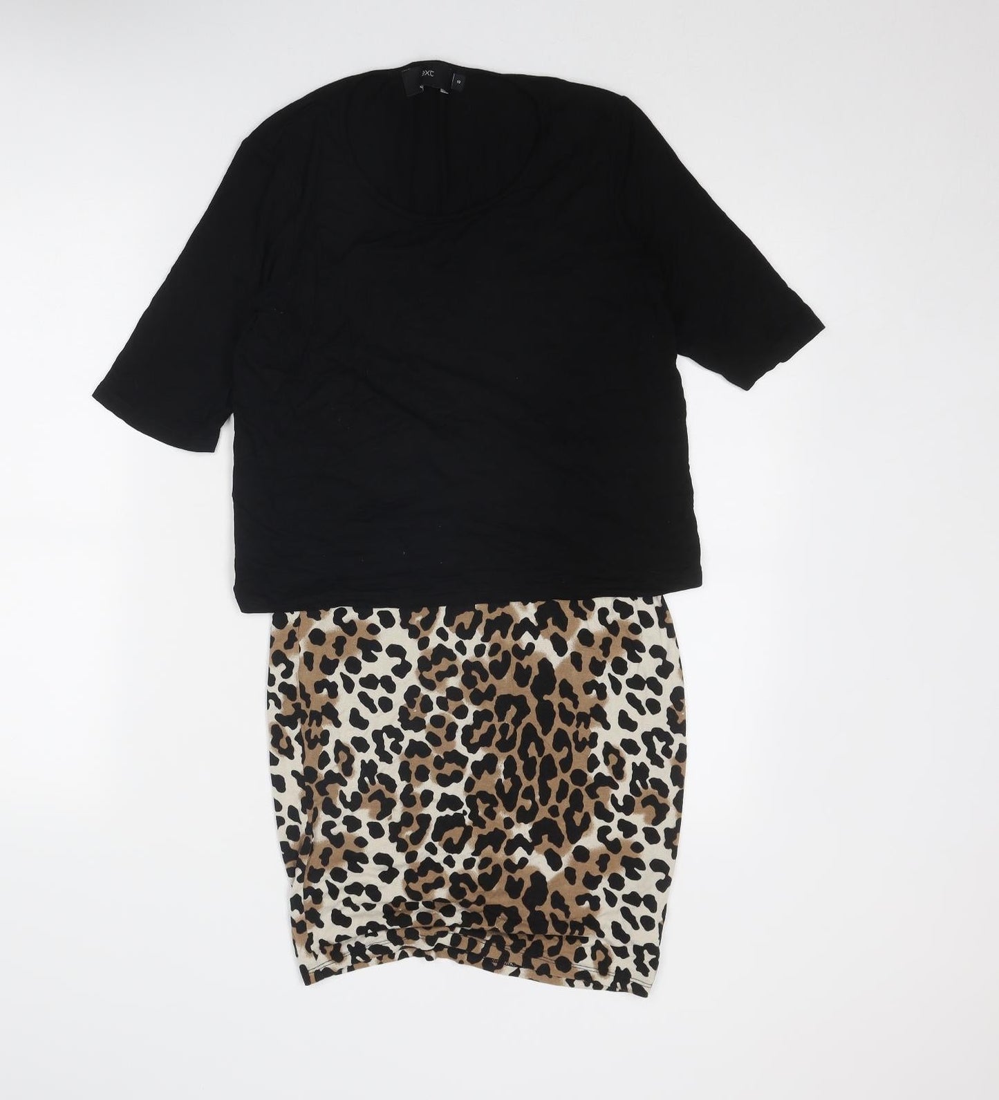 NEXT Womens Black Animal Print Viscose A-Line Size 10 Boat Neck Zip - Leopard Pattern