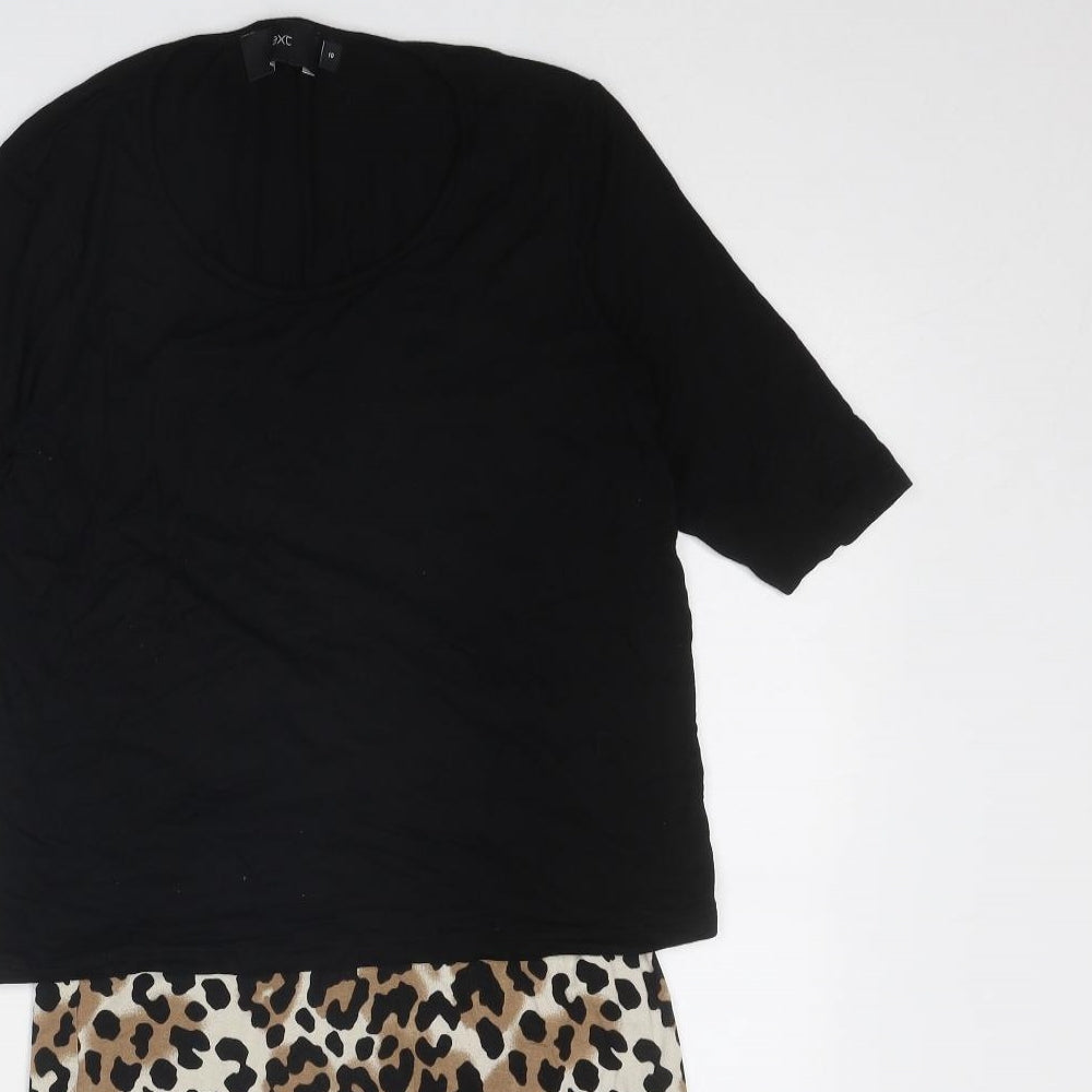 NEXT Womens Black Animal Print Viscose A-Line Size 10 Boat Neck Zip - Leopard Pattern