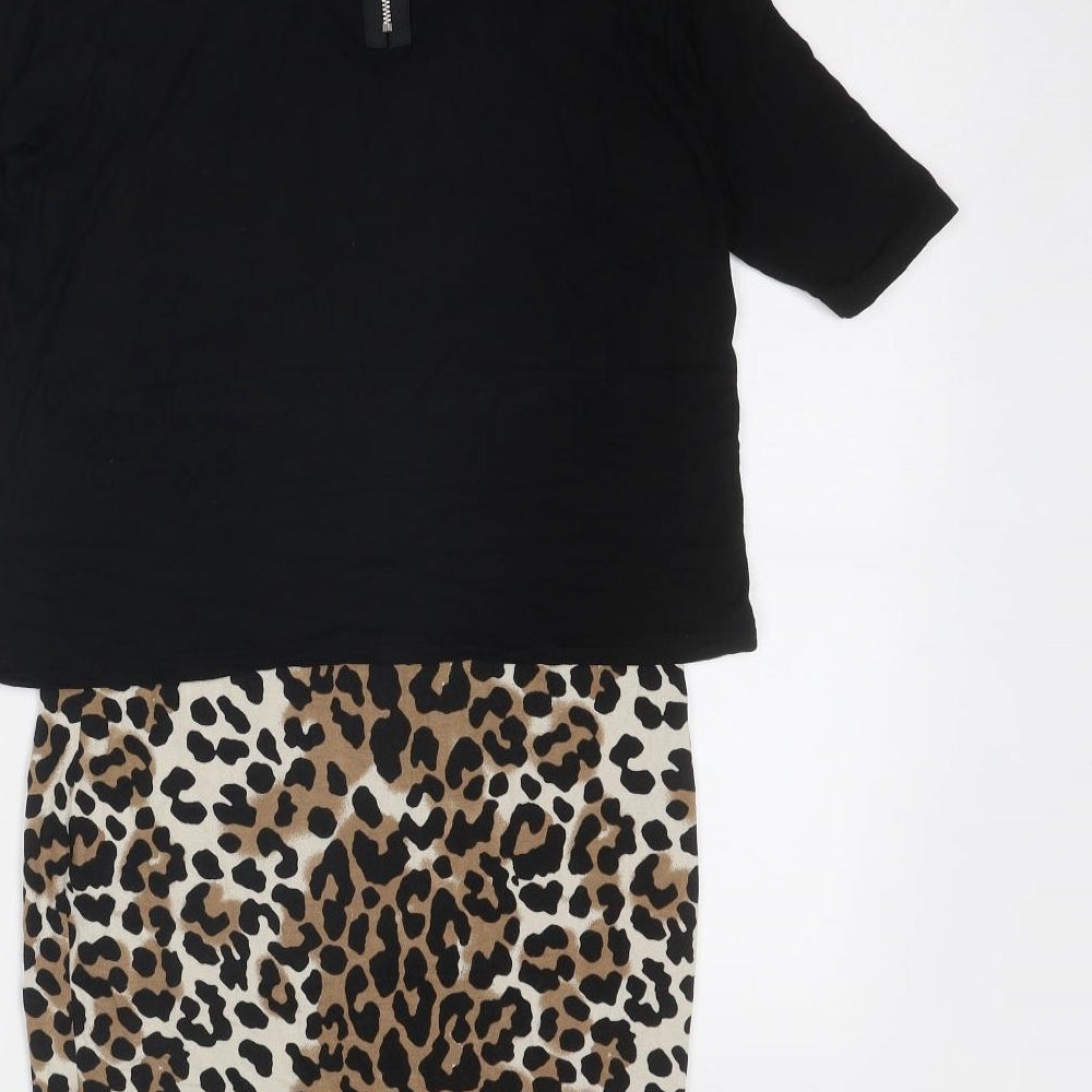 NEXT Womens Black Animal Print Viscose A-Line Size 10 Boat Neck Zip - Leopard Pattern