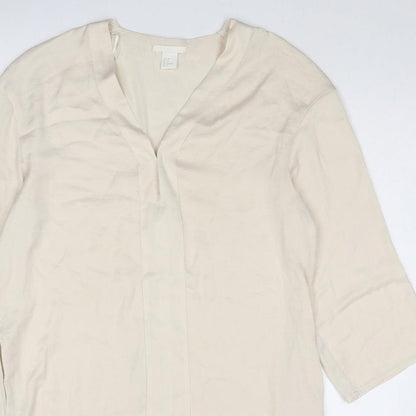 H&M Womens Ivory Polyester Kaftan Size 6 V-Neck Pullover