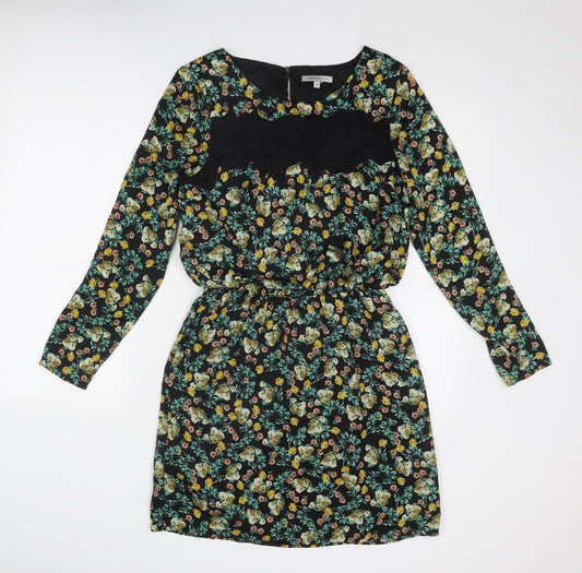 Limited Edition Womens Black Floral Polyester A-Line Size 10 Round Neck Button