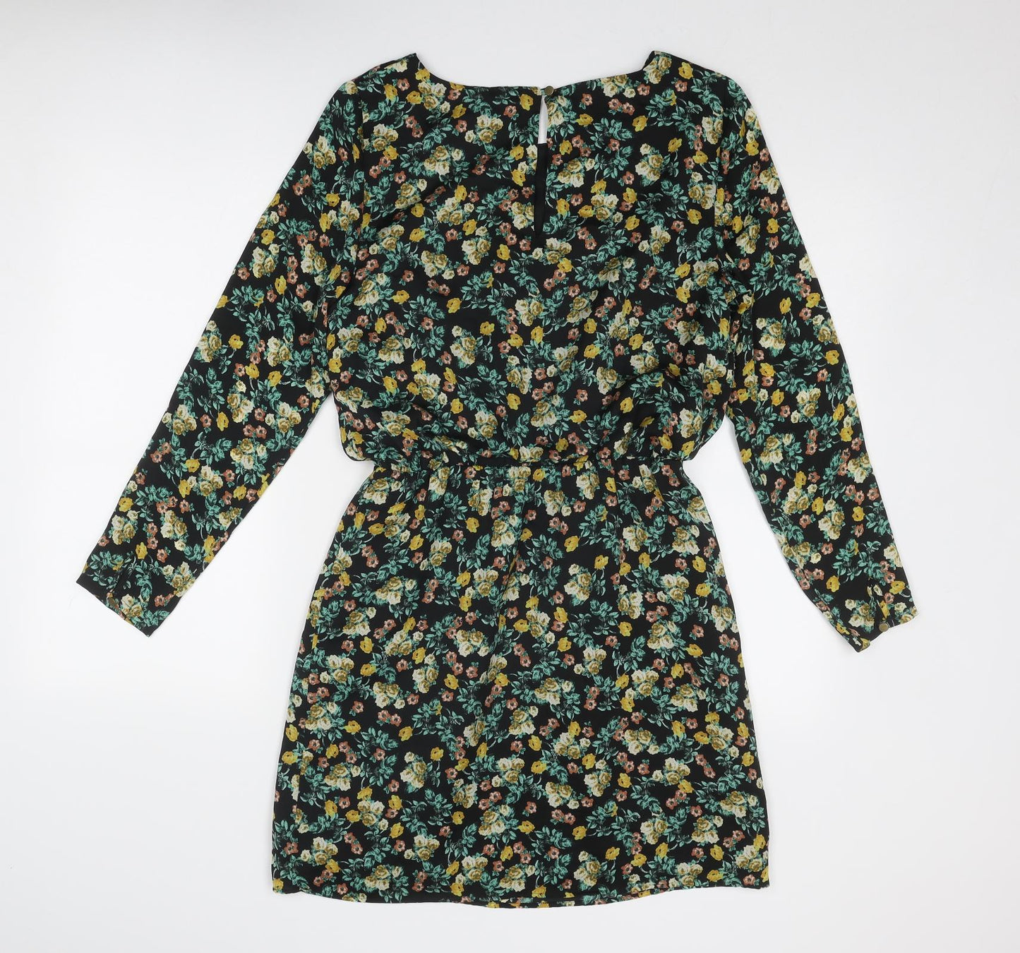 Limited Edition Womens Black Floral Polyester A-Line Size 10 Round Neck Button