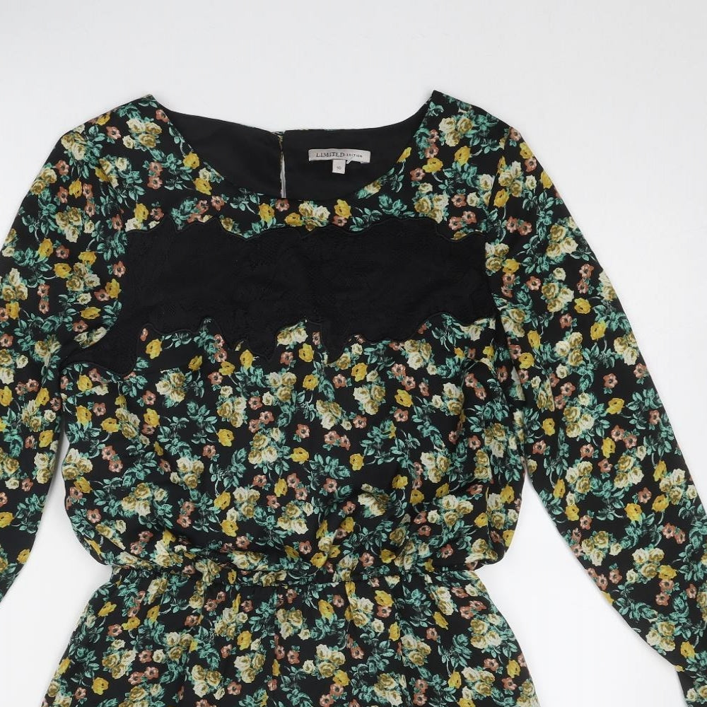 Limited Edition Womens Black Floral Polyester A-Line Size 10 Round Neck Button