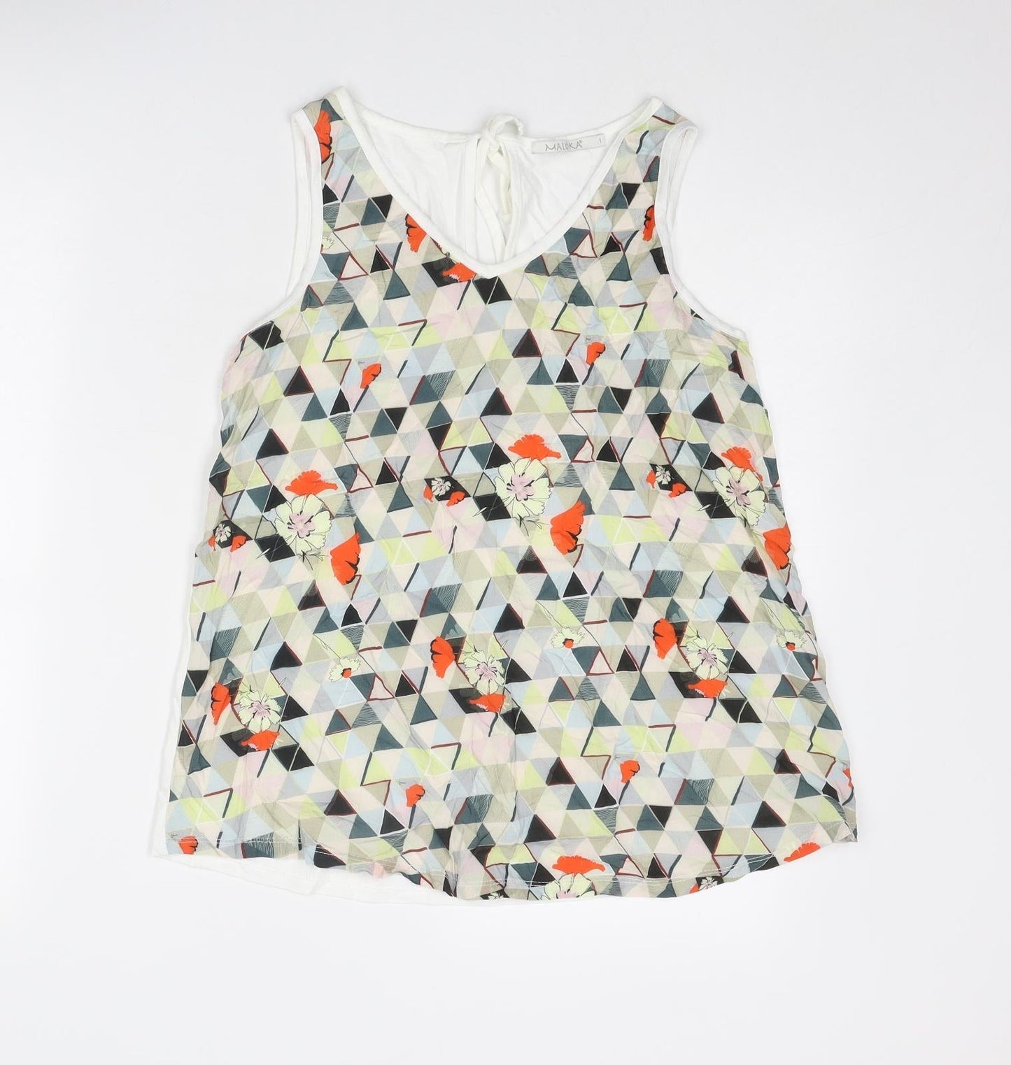 Maloka Womens Multicoloured Geometric Viscose Basic Tank Size 6 V-Neck