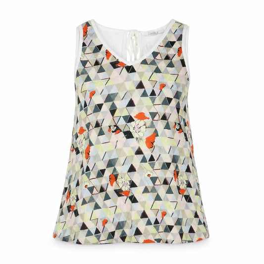 Maloka Womens Multicoloured Geometric Viscose Basic Tank Size 6 V-Neck