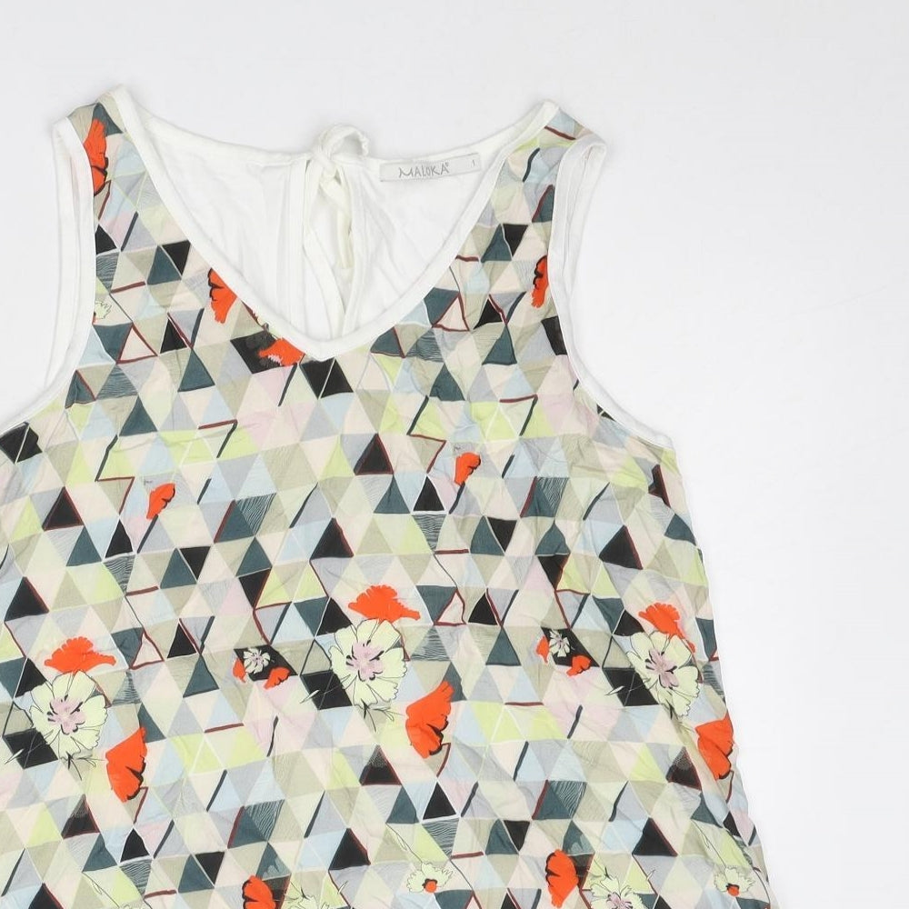 Maloka Womens Multicoloured Geometric Viscose Basic Tank Size 6 V-Neck