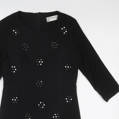 Voulez-Vous Womens Black Geometric Polyester A-Line Size 10 Round Neck Zip