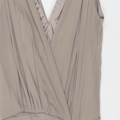 Lipsy Womens Beige Polyamide Slip Dress Size 8 V-Neck Zip
