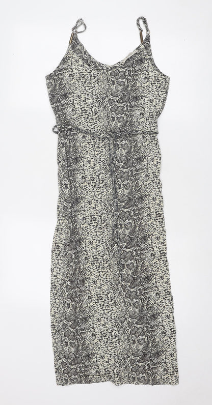 Oasis Womens Beige Animal Print Viscose Slip Dress Size XS V-Neck Pullover - Snakeskin Pattern