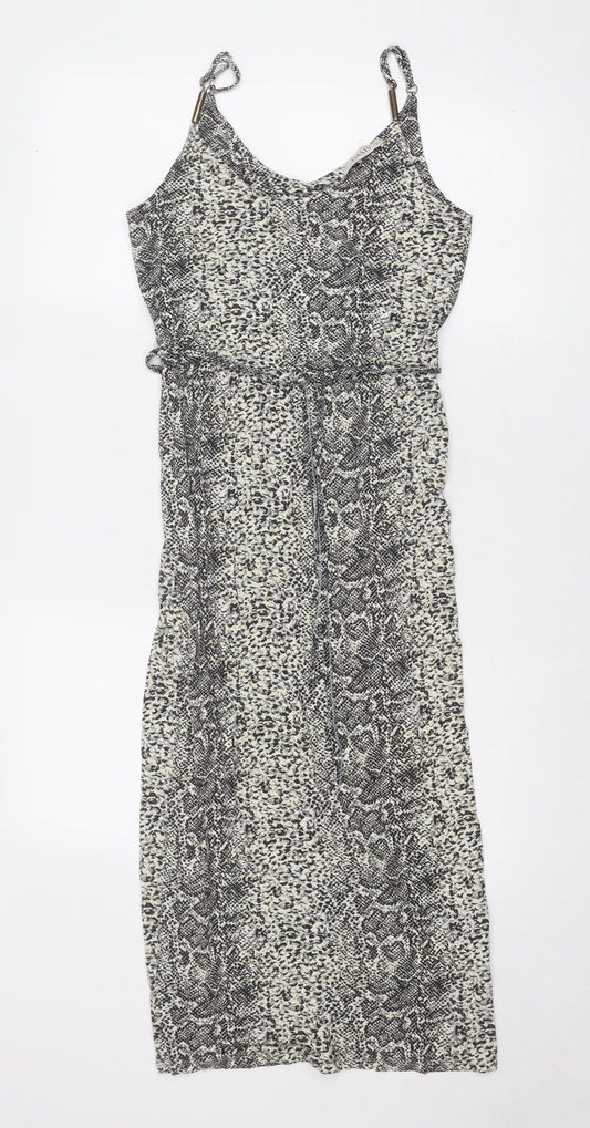 Oasis Womens Beige Animal Print Viscose Slip Dress Size XS V-Neck Pullover - Snakeskin Pattern
