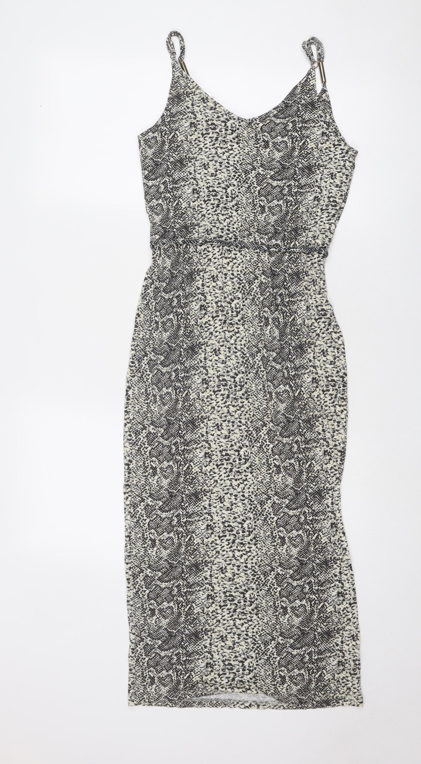 Oasis Womens Beige Animal Print Viscose Slip Dress Size XS V-Neck Pullover - Snakeskin Pattern