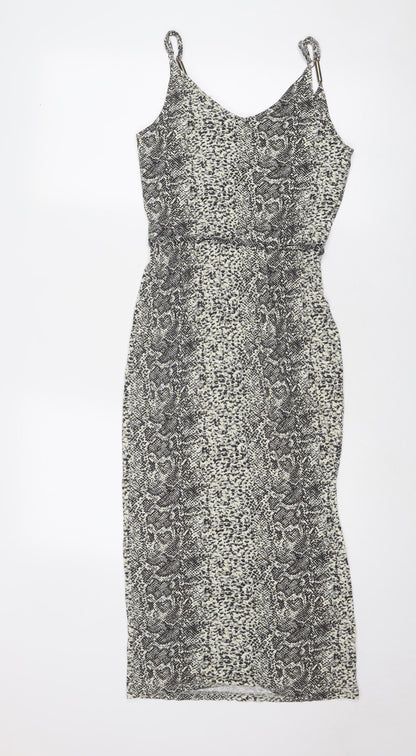 Oasis Womens Beige Animal Print Viscose Slip Dress Size XS V-Neck Pullover - Snakeskin Pattern