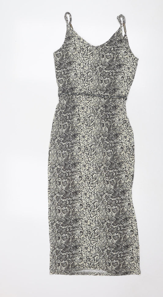 Oasis Womens Beige Animal Print Viscose Slip Dress Size XS V-Neck Pullover - Snakeskin Pattern