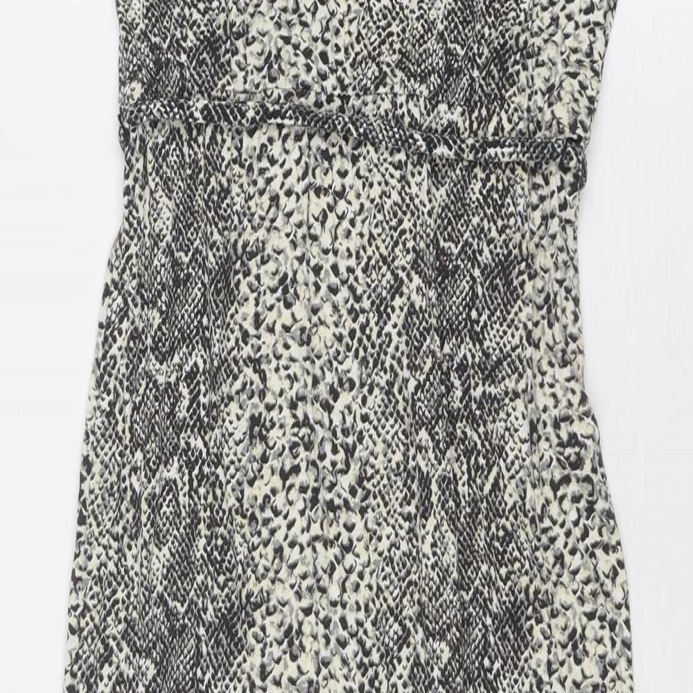 Oasis Womens Beige Animal Print Viscose Slip Dress Size XS V-Neck Pullover - Snakeskin Pattern