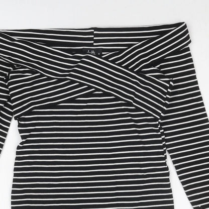Dotti Womens Black Striped Viscose Bodycon Size 10 Off the Shoulder Pullover