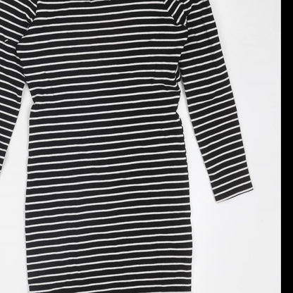 Dotti Womens Black Striped Viscose Bodycon Size 10 Off the Shoulder Pullover