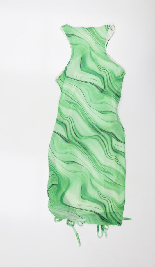 I SAW IT FIRST Womens Green Geometric Polyester Bodycon Size 4 Round Neck Pullover